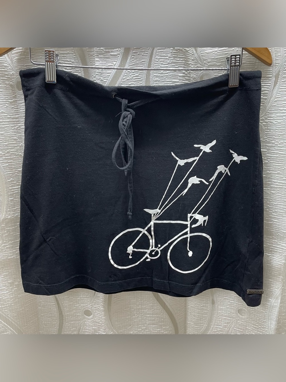 Black Graphic Bicycle & Birds Drawstring Skirt